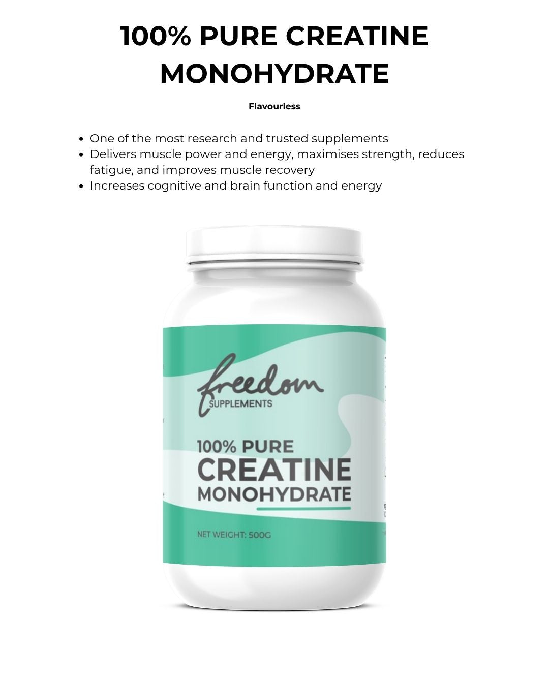 100% Pure Creatine Monohydrate — Stronger. Every Session. Flavourless. 500g Tub.