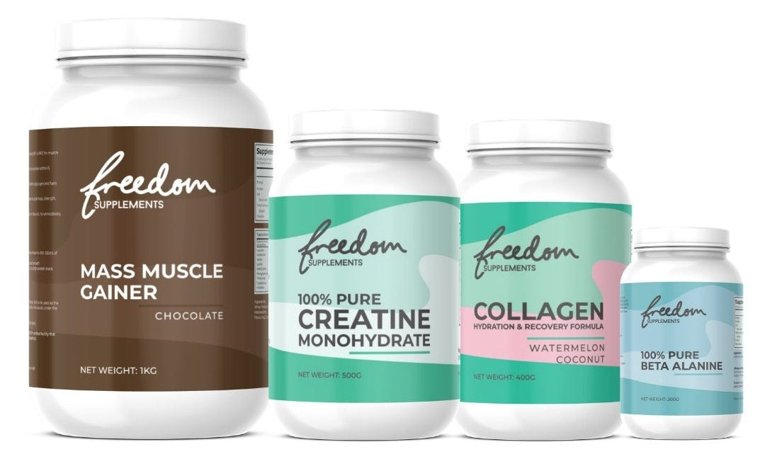 OPTIMUM HEALTH — MUSCLE GAIN STACK Mass Muscle Gainer + Creatine Monohydrate + Collagen Hydration & Recovery + Beta Alanine